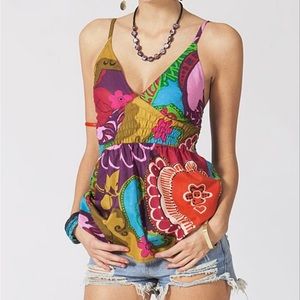 Purple & Orange Floral Shirred Tank